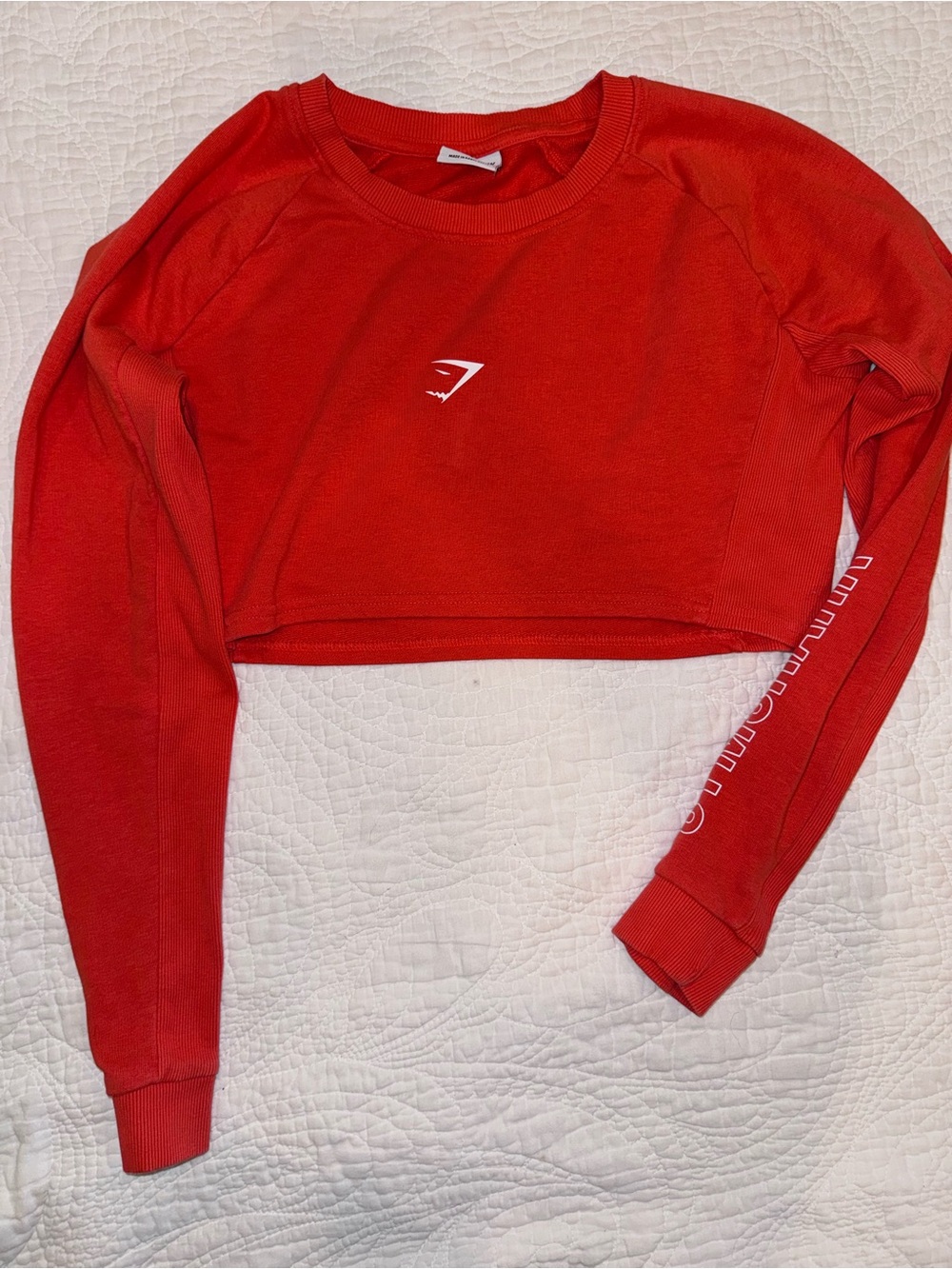 Gymshark Cropped Sweatshirt Small Red/Orange Long Sleeve Logo Athleisure - Picture 2 of 7